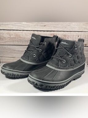 Eddie Bauer Women's Black Quilted Winter Rain Ankle Boots